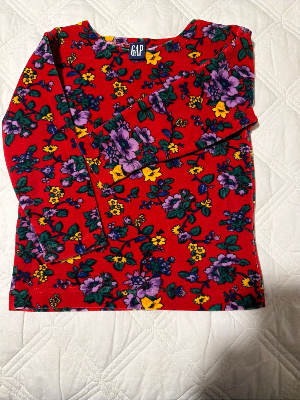 GAP Floral Velour / Plush Knit Boatneck Long Sleeve Top